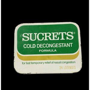 Vintage Tin Sucrets Sore Throat Lozenges Metal Box Primitive Green White